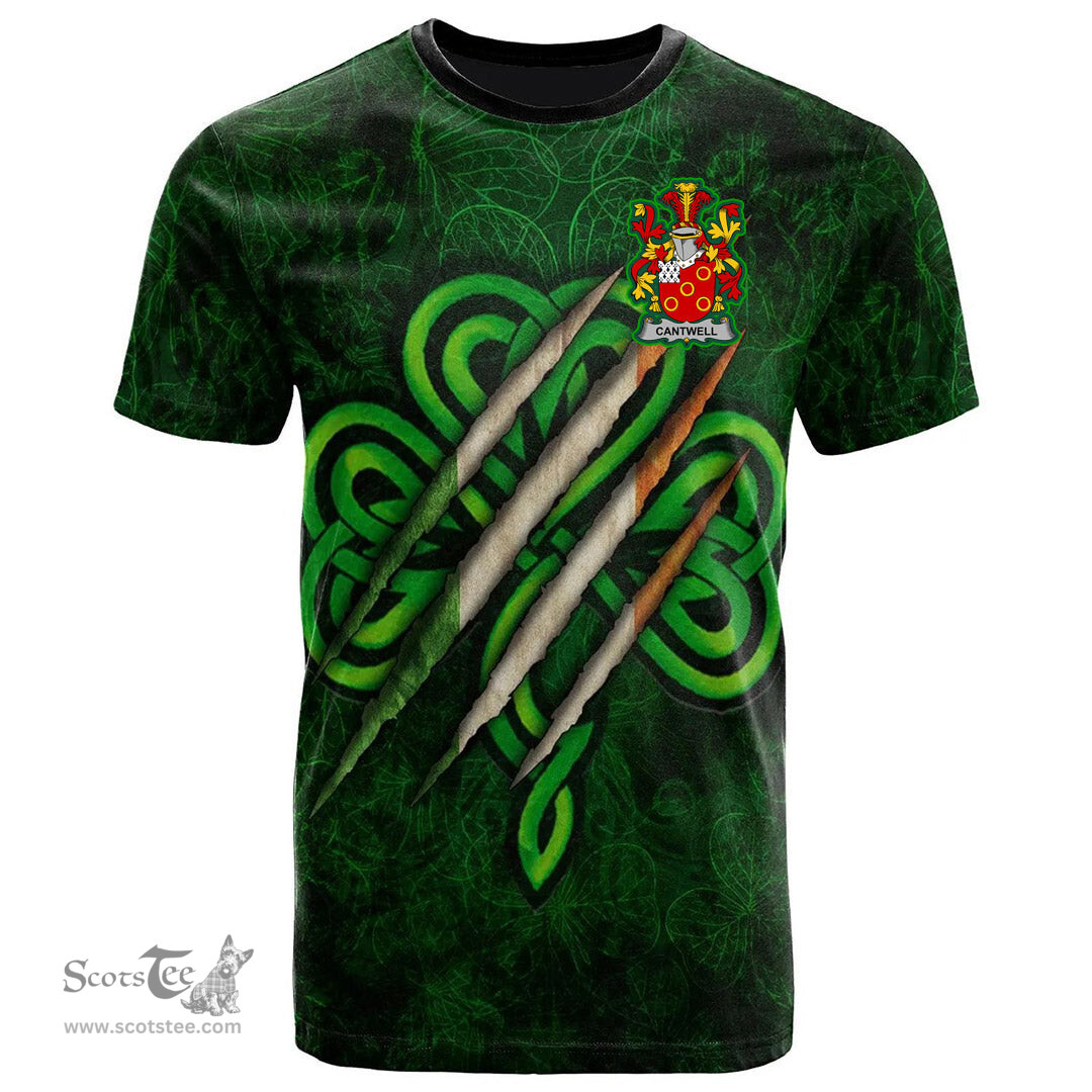 ScotsTee Shop Irish Cantwell Coat of Arms Irish T Shirt Irish In Me Shamrock Scratch
