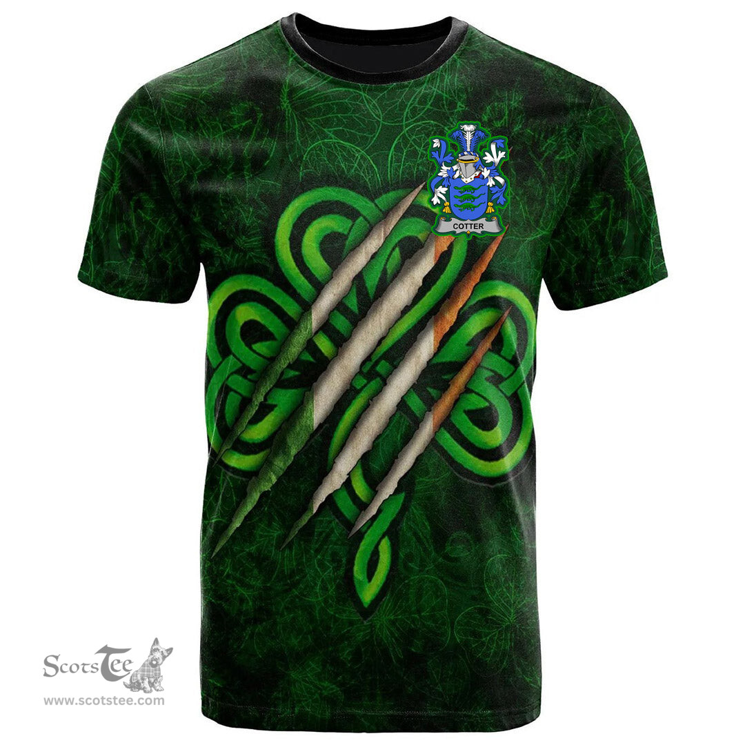 ScotsTee Shop Irish Cotter or MacCotter Coat of Arms Irish T Shirt Irish In Me Shamrock Scratch