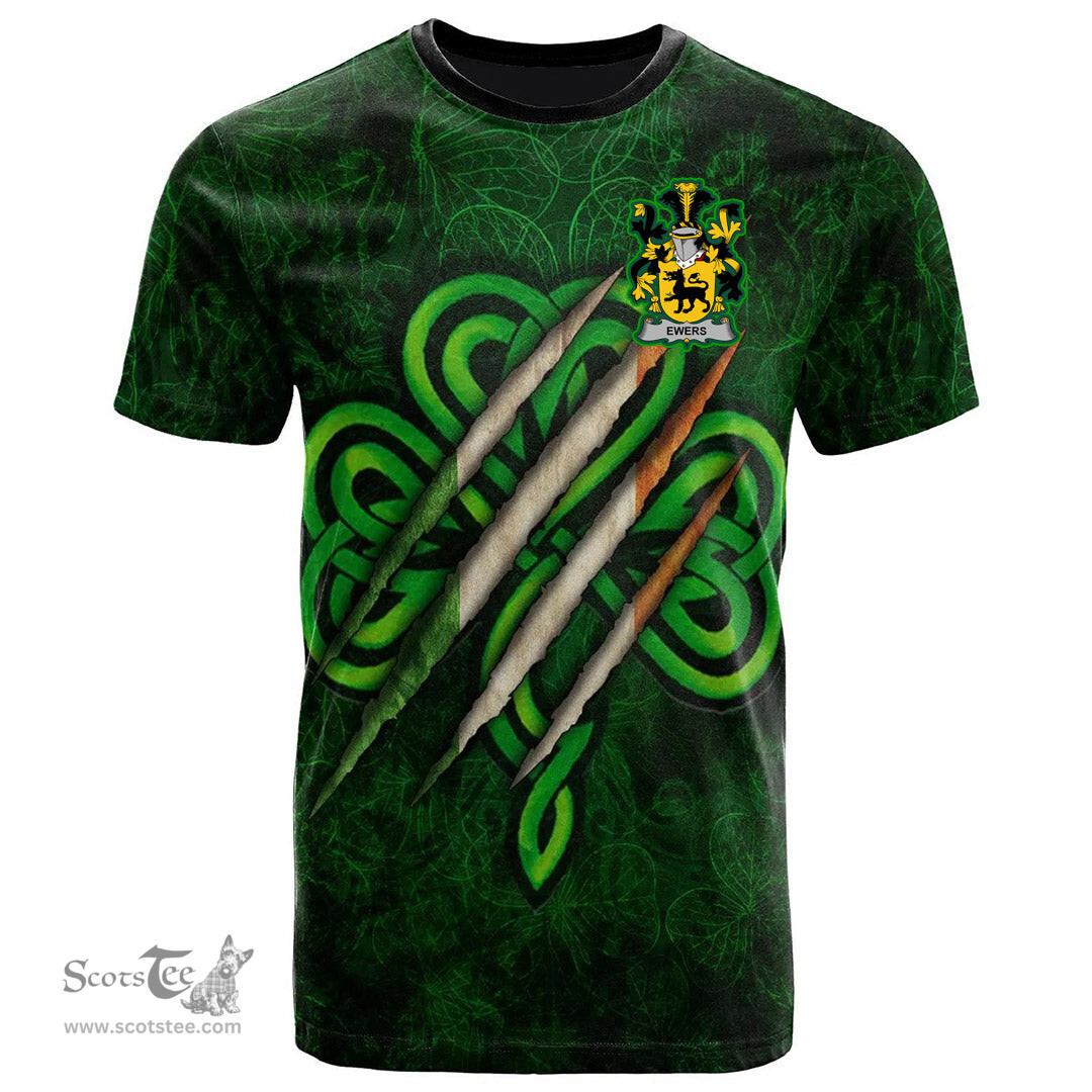 ScotsTee Shop Irish Ewing Coat of Arms Irish T Shirt Irish In Me Shamrock Scratch