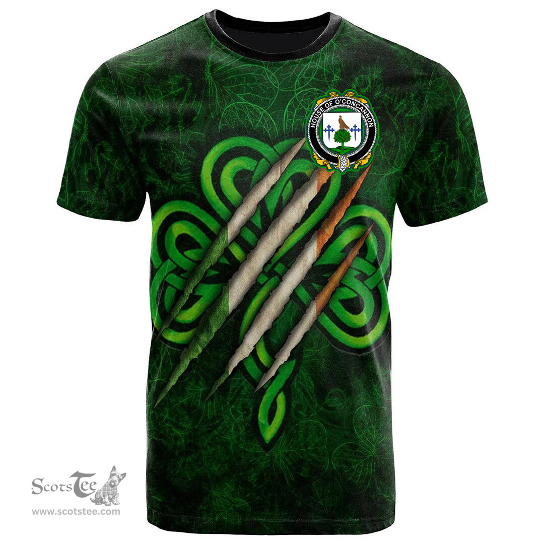 ScotsTee Shop Irish House of O CONCANNON Coat of Arms Irish T Shirt Irish In Me Shamrock Scratch