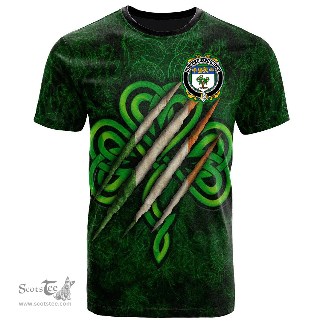 ScotsTee Shop Irish House of O DOWLING Coat of Arms Irish T Shirt Irish In Me Shamrock Scratch