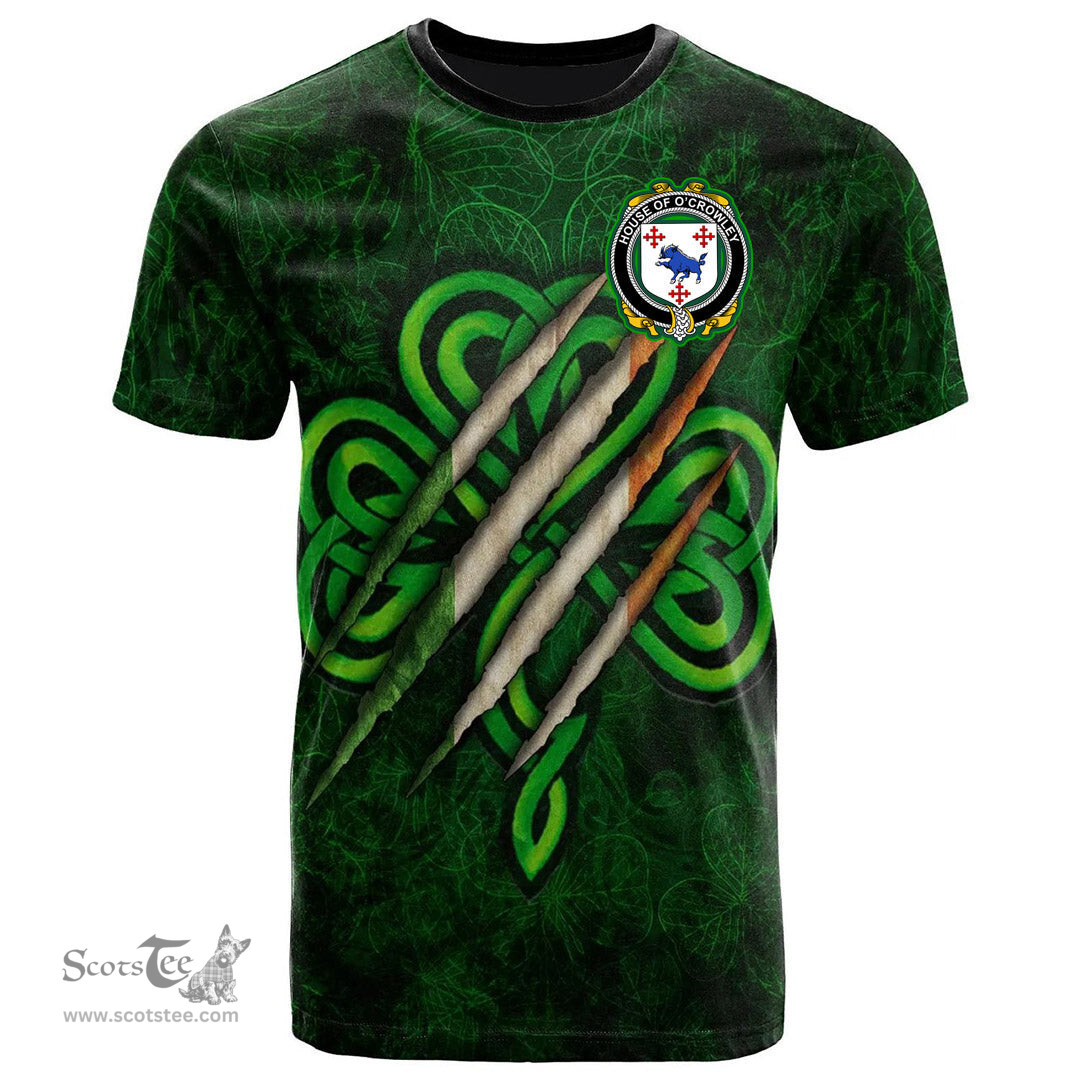 ScotsTee Shop Irish House of O CROWLEY Coat of Arms Irish T Shirt Irish In Me Shamrock Scratch