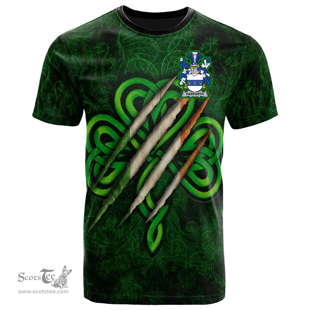 ScotsTee Shop Irish Harforth Coat of Arms Irish T Shirt Irish In Me Shamrock Scratch
