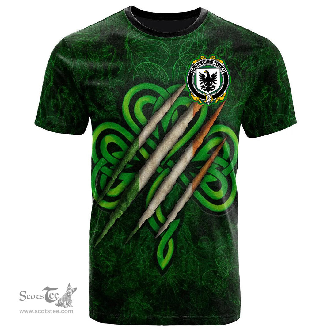 ScotsTee Shop Irish House of O BOYLAND Coat of Arms Irish T Shirt Irish In Me Shamrock Scratch