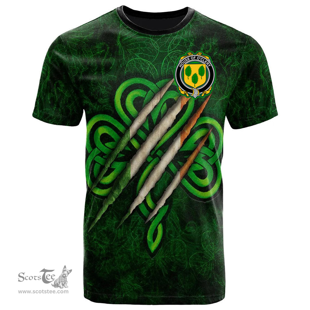 ScotsTee Shop Irish House of O CLERY Coat of Arms Irish T Shirt Irish In Me Shamrock Scratch