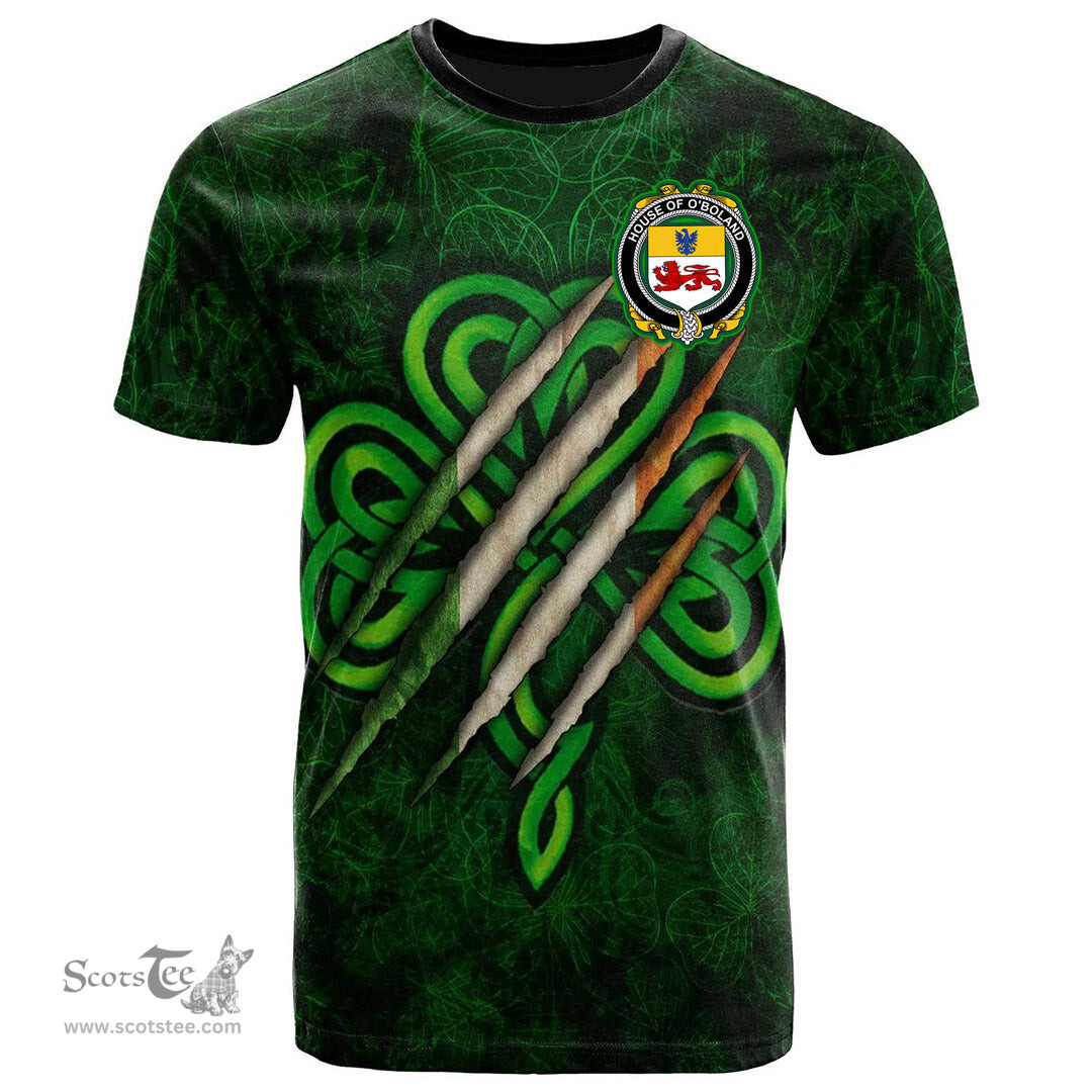 ScotsTee Shop Irish House of O BOLAND Coat of Arms Irish T Shirt Irish In Me Shamrock Scratch
