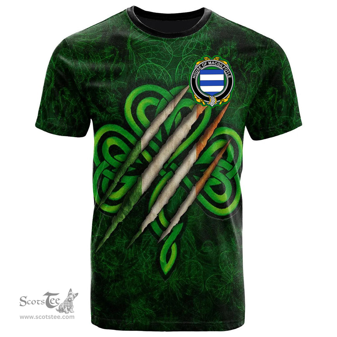 ScotsTee Shop Irish House of MACGILFOYLE Coat of Arms Irish T Shirt Irish In Me Shamrock Scratch