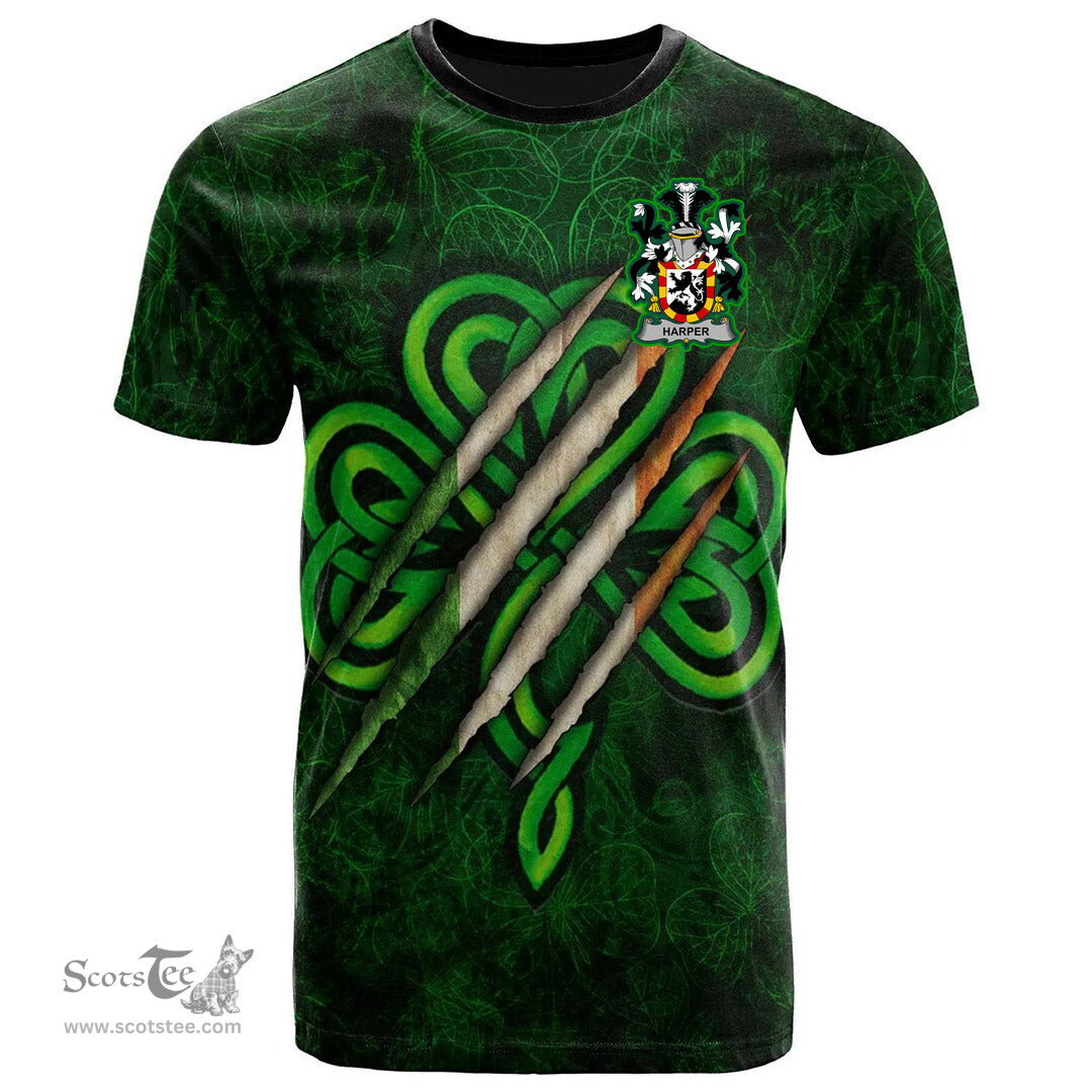 ScotsTee Shop Irish Harper Coat of Arms Irish T Shirt Irish In Me Shamrock Scratch