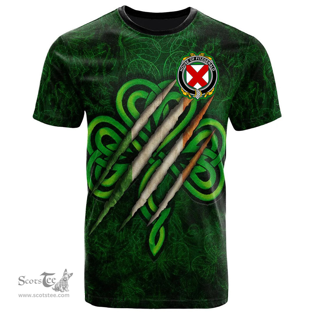 ScotsTee Shop Irish House of FITZGERALD Coat of Arms Irish T Shirt Irish In Me Shamrock Scratch