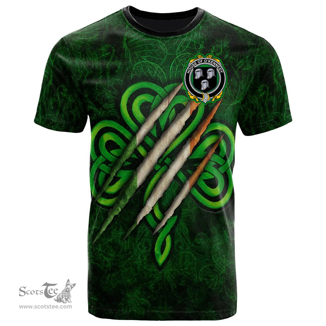 ScotsTee Shop Irish House of O KENNEDY Coat of Arms Irish T Shirt Irish In Me Shamrock Scratch