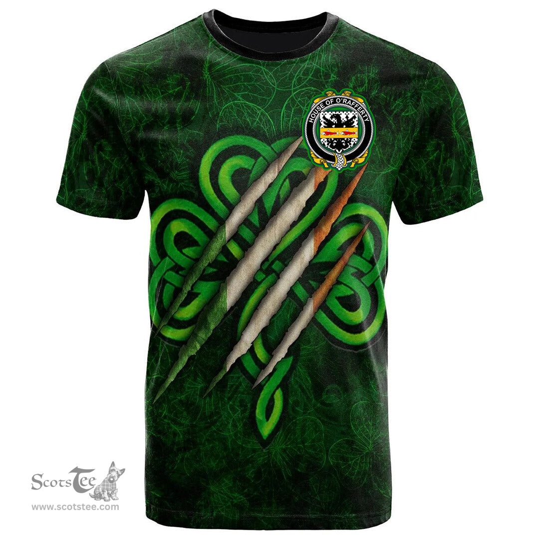 ScotsTee Shop Irish House of O RAFFERTY Coat of Arms Irish T Shirt Irish In Me Shamrock Scratch