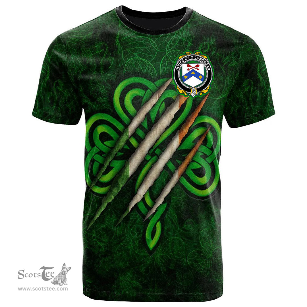 ScotsTee Shop Irish House of O LONERGAN Coat of Arms Irish T Shirt Irish In Me Shamrock Scratch