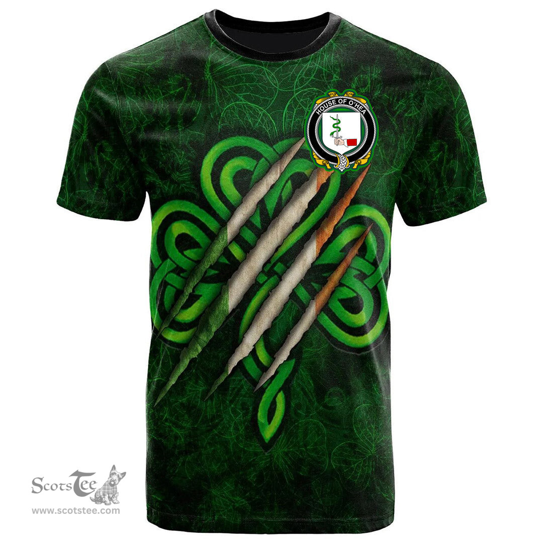 ScotsTee Shop Irish House of O HEA Coat of Arms Irish T Shirt Irish In Me Shamrock Scratch