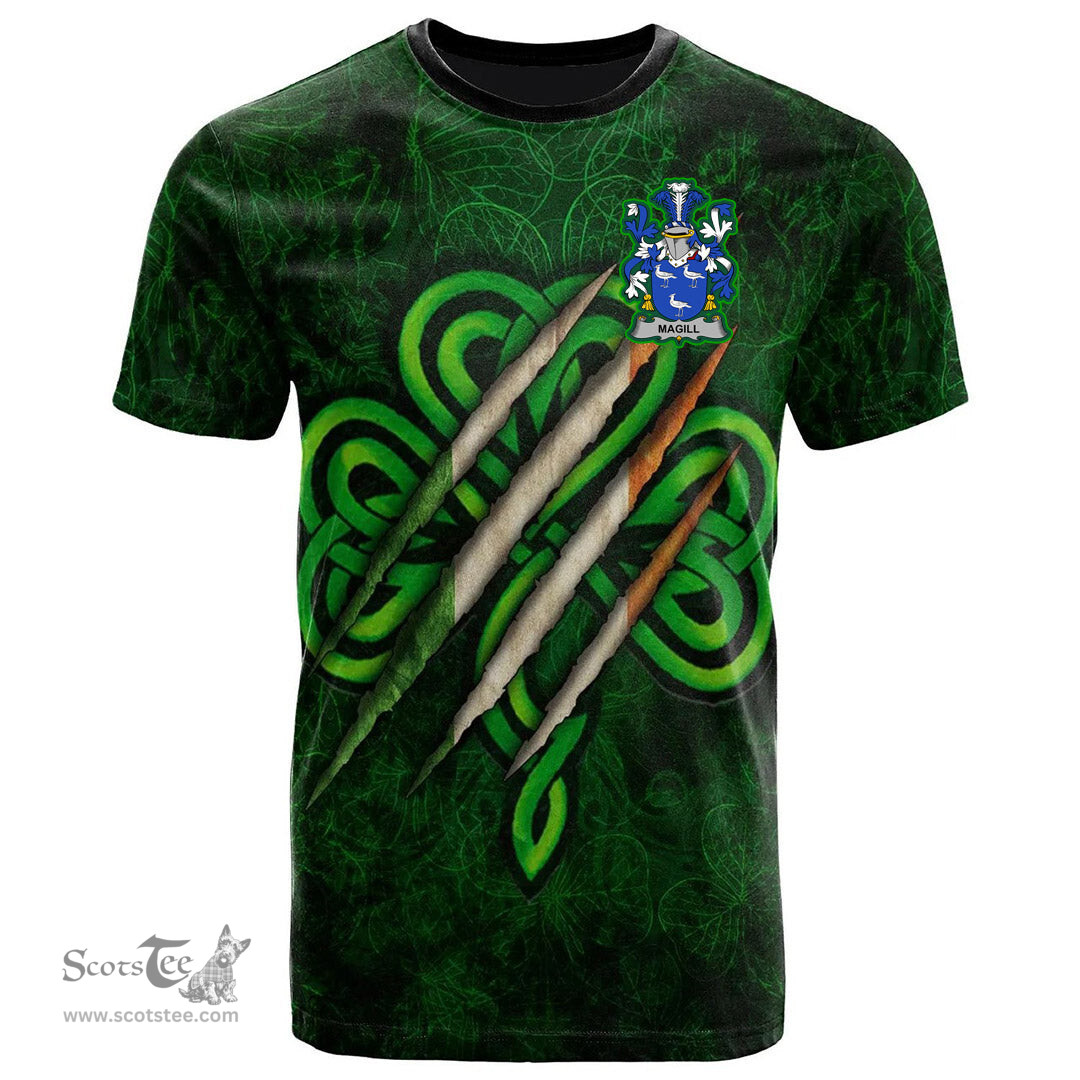 ScotsTee Shop Irish Magill Coat of Arms Irish T Shirt Irish In Me Shamrock Scratch