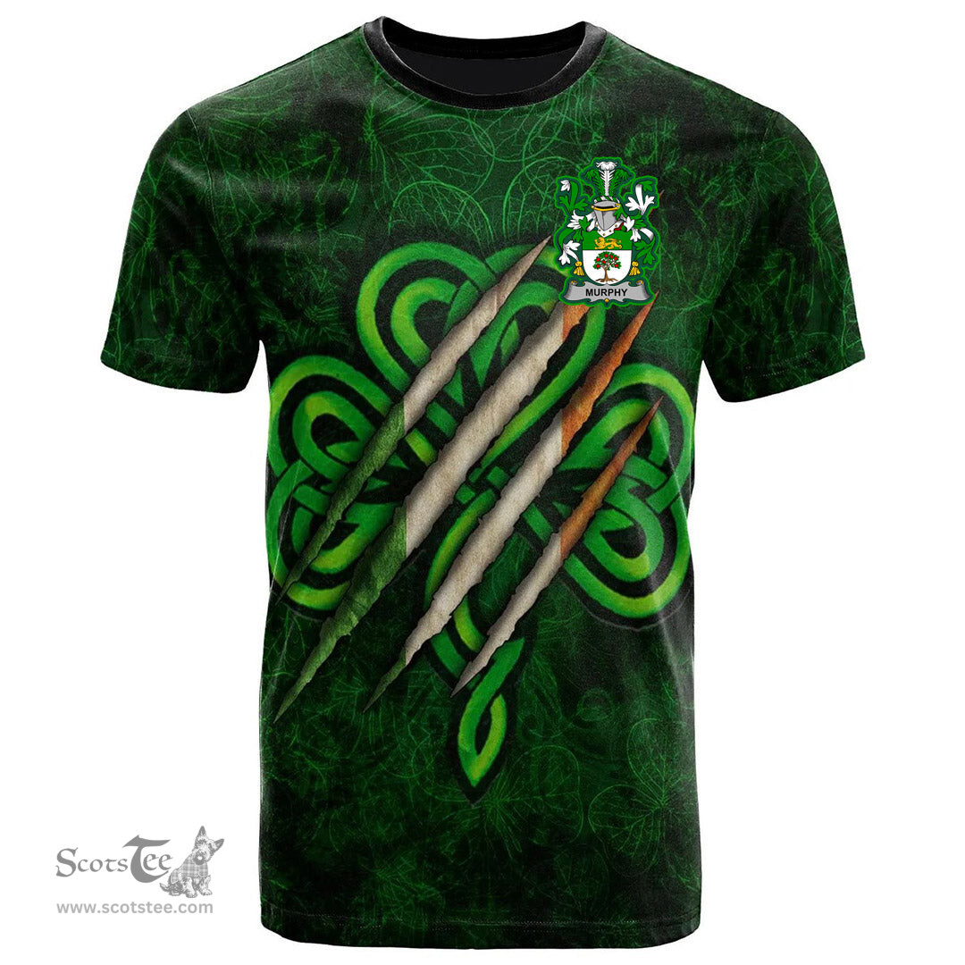 ScotsTee Shop Irish Murphy Wexford Coat of Arms Irish T Shirt Irish In Me Shamrock Scratch