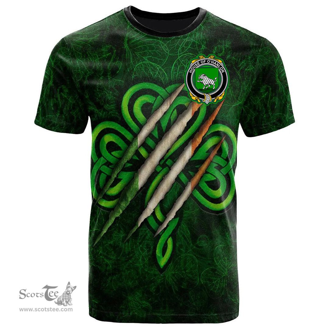ScotsTee Shop Irish House of O HANLON Coat of Arms Irish T Shirt Irish In Me Shamrock Scratch