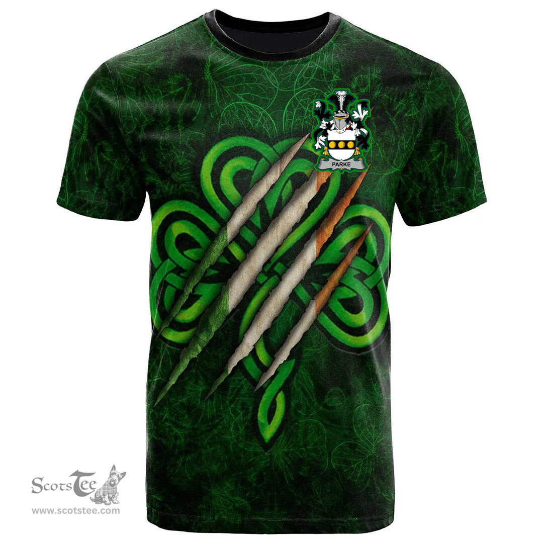 ScotsTee Shop Irish Parke Coat of Arms Irish T Shirt Irish In Me Shamrock Scratch