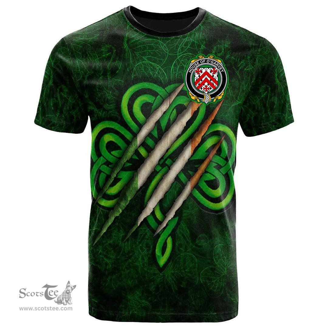 ScotsTee Shop Irish House of O GARVEY Coat of Arms Irish T Shirt Irish In Me Shamrock Scratch