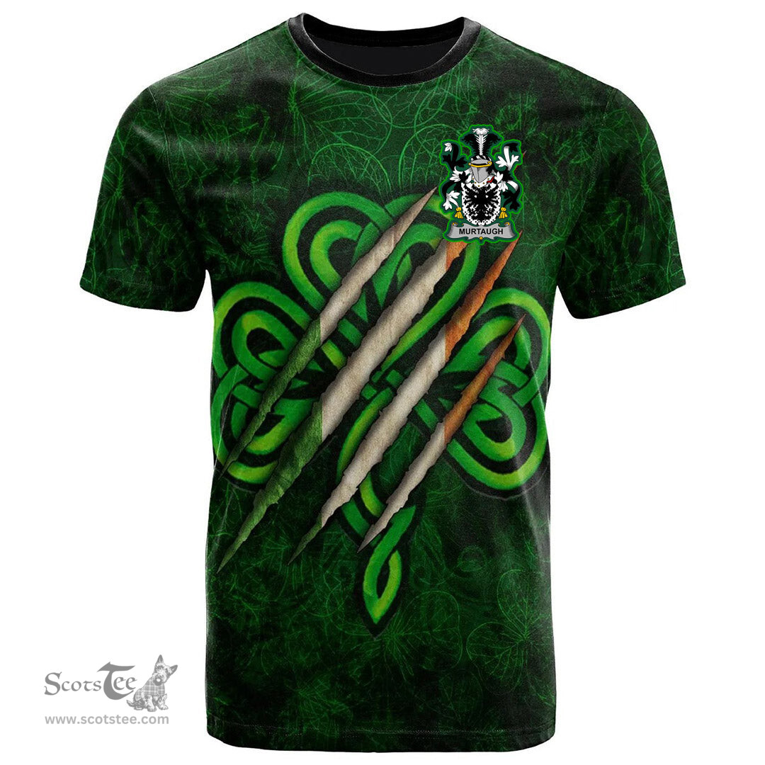 ScotsTee Shop Irish Murtaugh Coat of Arms Irish T Shirt Irish In Me Shamrock Scratch