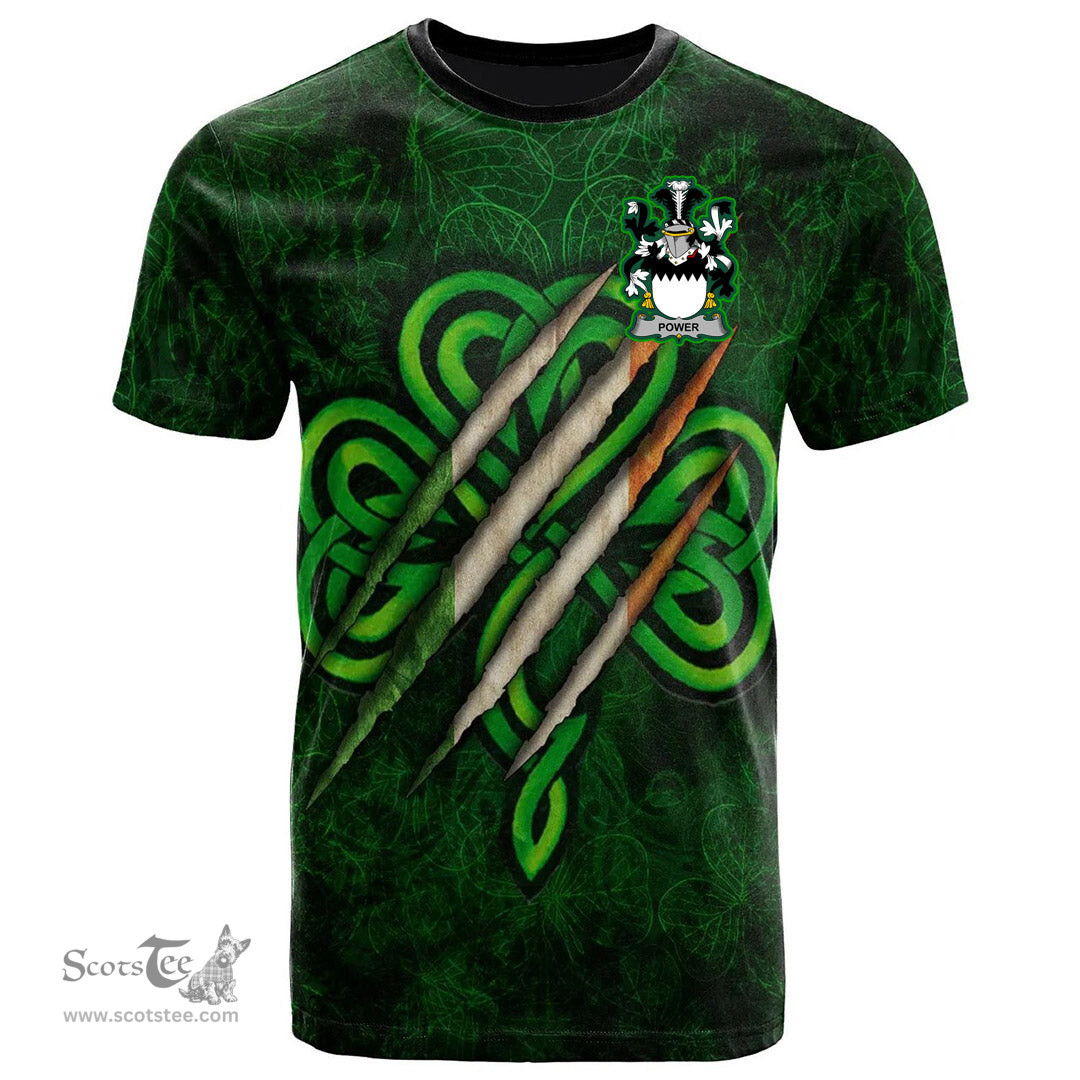 ScotsTee Shop Irish Power Coat of Arms Irish T Shirt Irish In Me Shamrock Scratch
