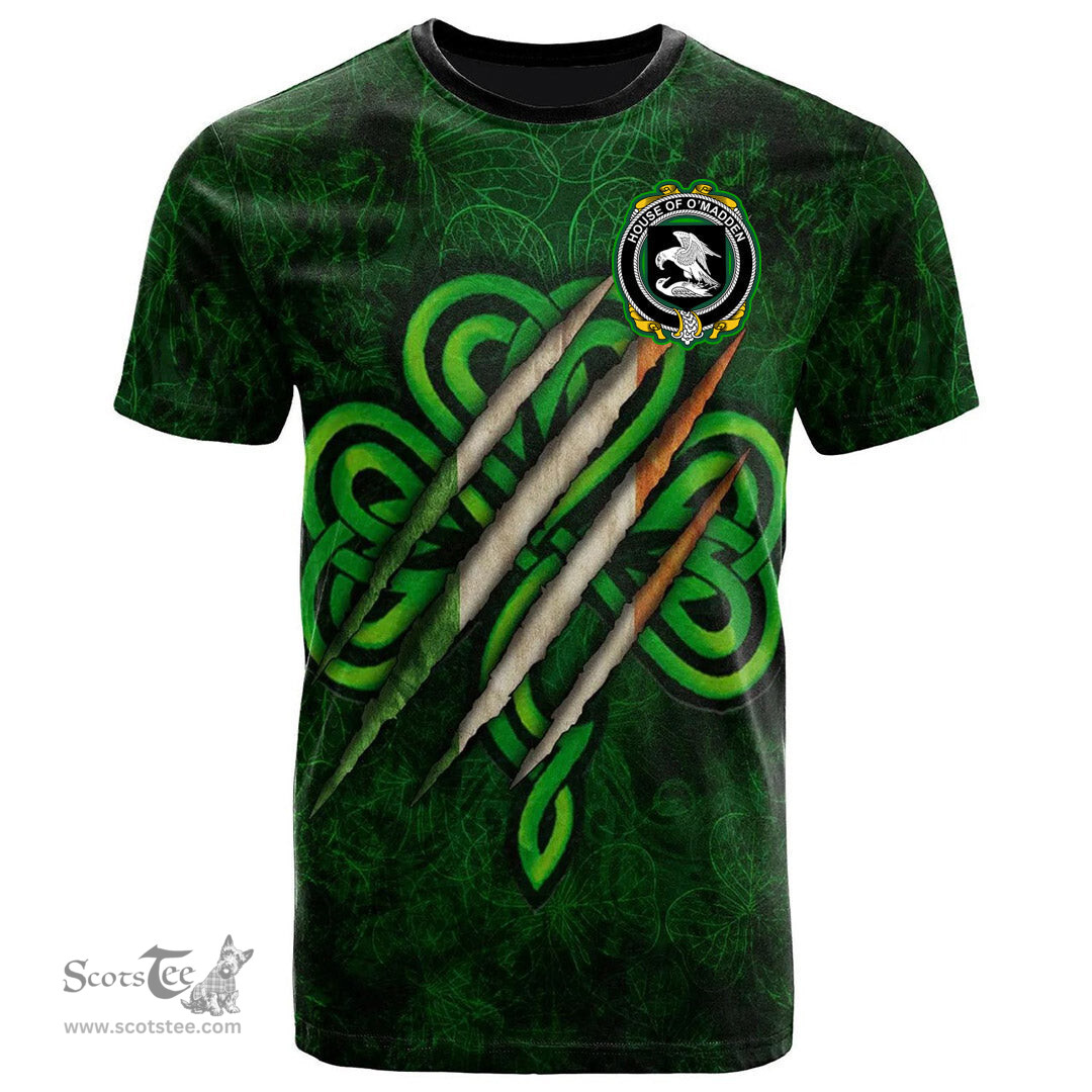 ScotsTee Shop Irish House of O MADDEN Coat of Arms Irish T Shirt Irish In Me Shamrock Scratch