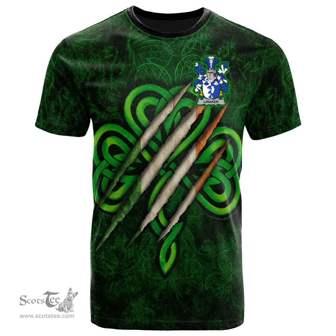ScotsTee Shop Irish Linaker Coat of Arms Irish T Shirt Irish In Me Shamrock Scratch
