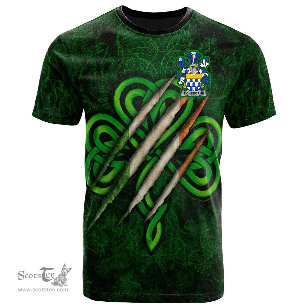 ScotsTee Shop Irish Ticheborne Coat of Arms Irish T Shirt Irish In Me Shamrock Scratch