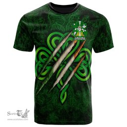 ScotsTee Shop Irish Shaughnessy or O Shaughnessy Coat of Arms Irish T Shirt Irish In Me Shamrock Scratch