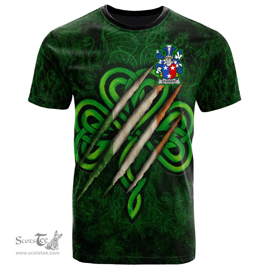 ScotsTee Shop Irish Studdert Coat of Arms Irish T Shirt Irish In Me Shamrock Scratch
