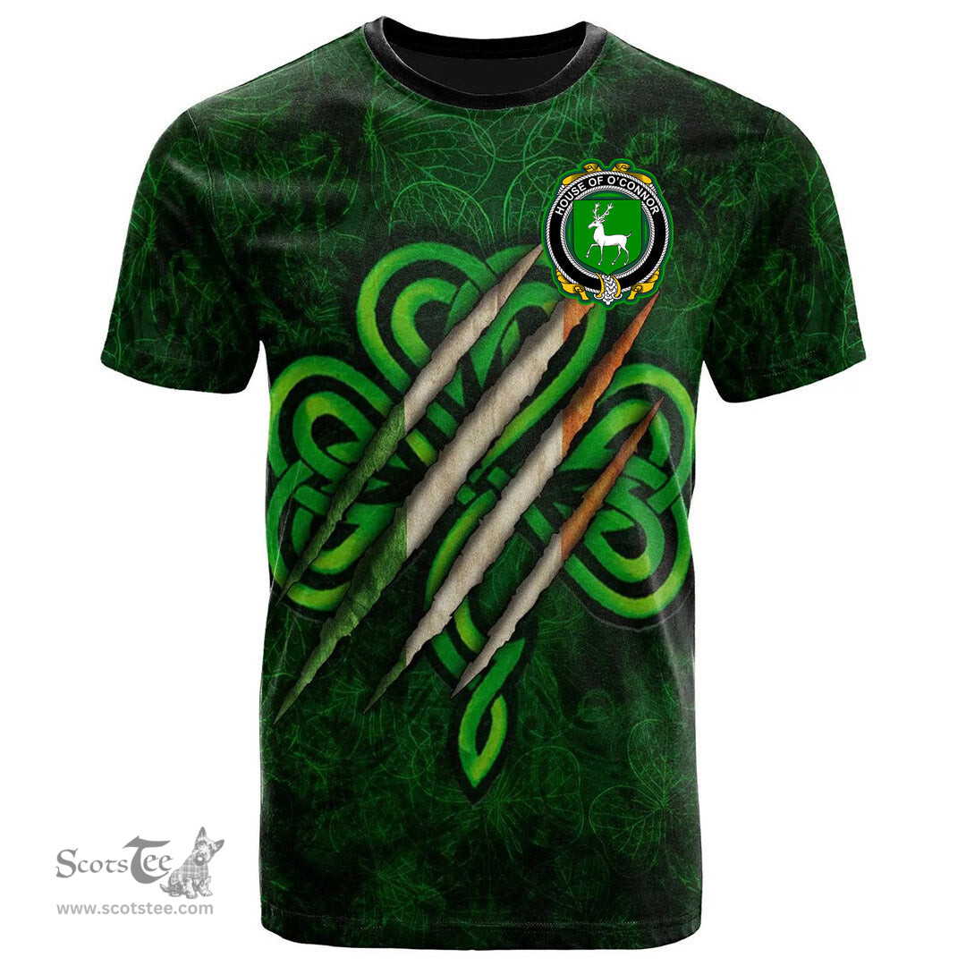 ScotsTee Shop Irish House of O CONNOR Corcomroe Coat of Arms Irish T Shirt Irish In Me Shamrock Scratch