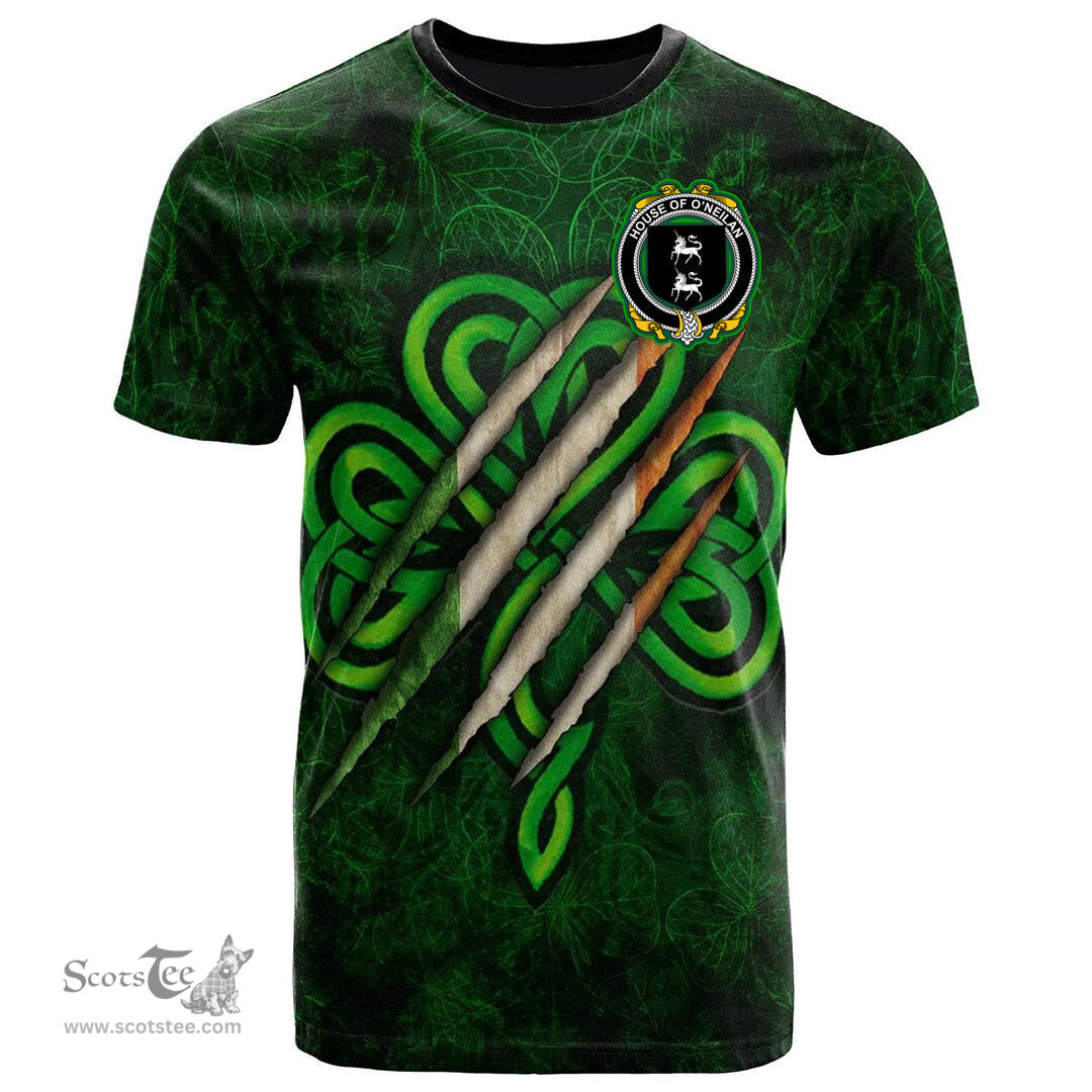 ScotsTee Shop Irish House of O NEILAN Coat of Arms Irish T Shirt Irish In Me Shamrock Scratch