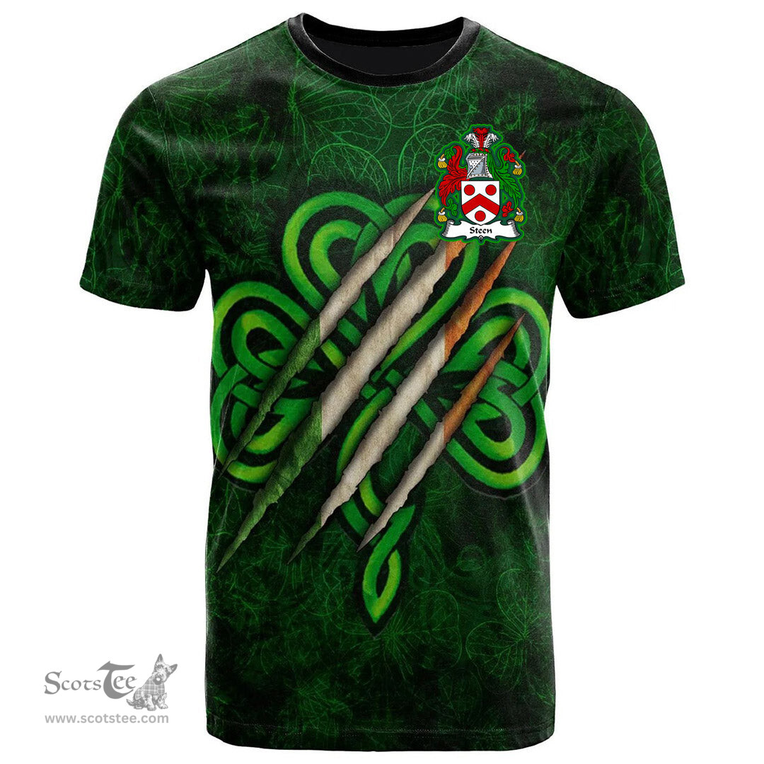 ScotsTee Shop Irish Steen Coat of Arms Irish T Shirt Irish In Me Shamrock Scratch