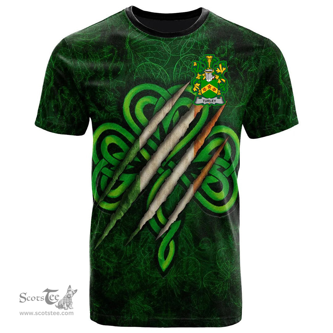 ScotsTee Shop Irish Turley Coat of Arms Irish T Shirt Irish In Me Shamrock Scratch