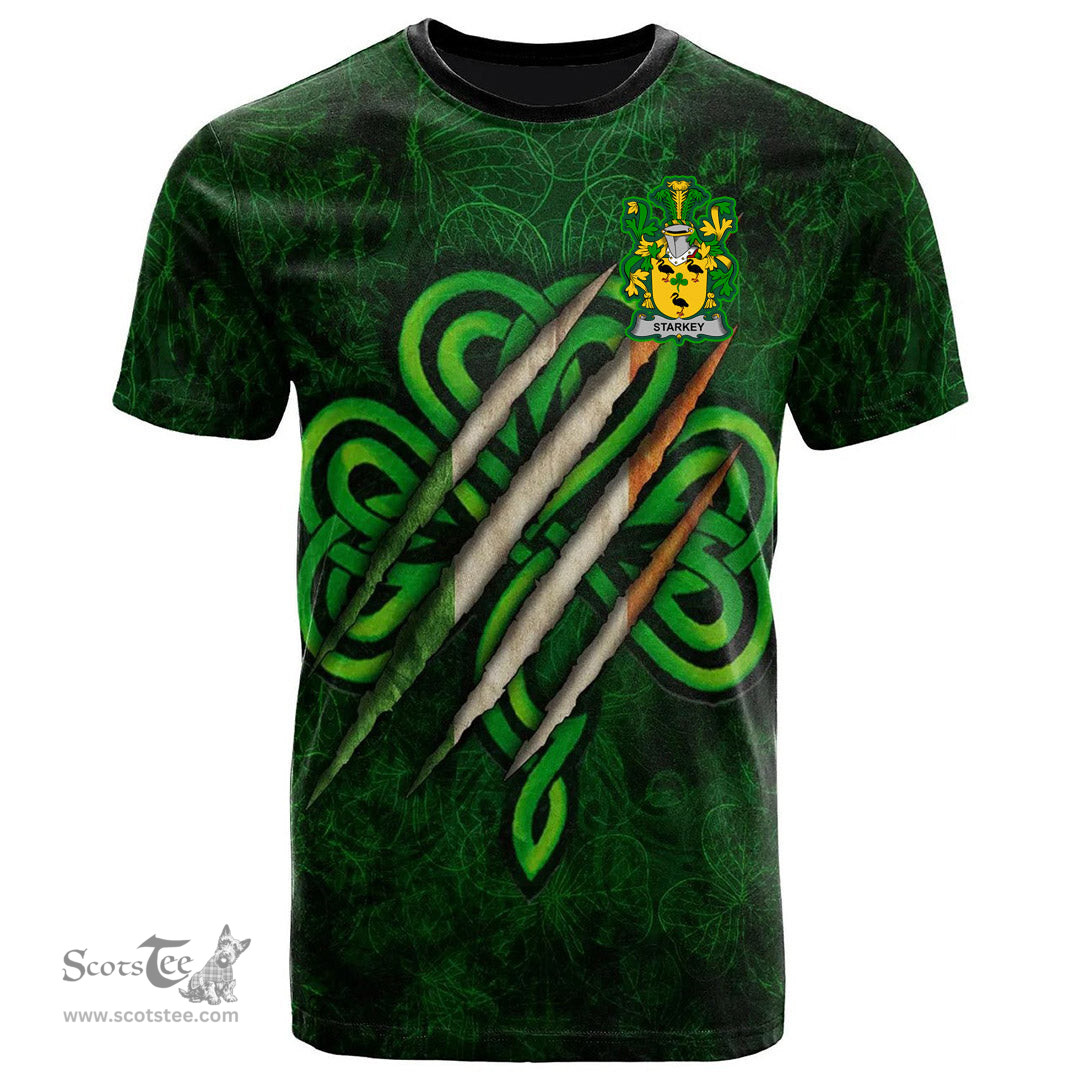 ScotsTee Shop Irish Starkey Coat of Arms Irish T Shirt Irish In Me Shamrock Scratch
