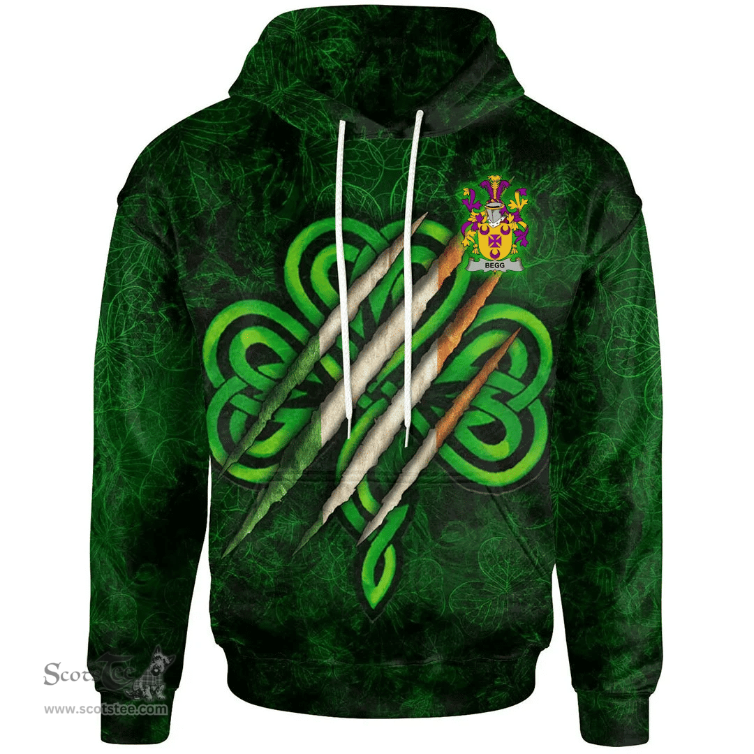 ScotsTee Shop Irish Begg Coat of Arms Irish Hoodie Irish In Me Shamrock Scratch