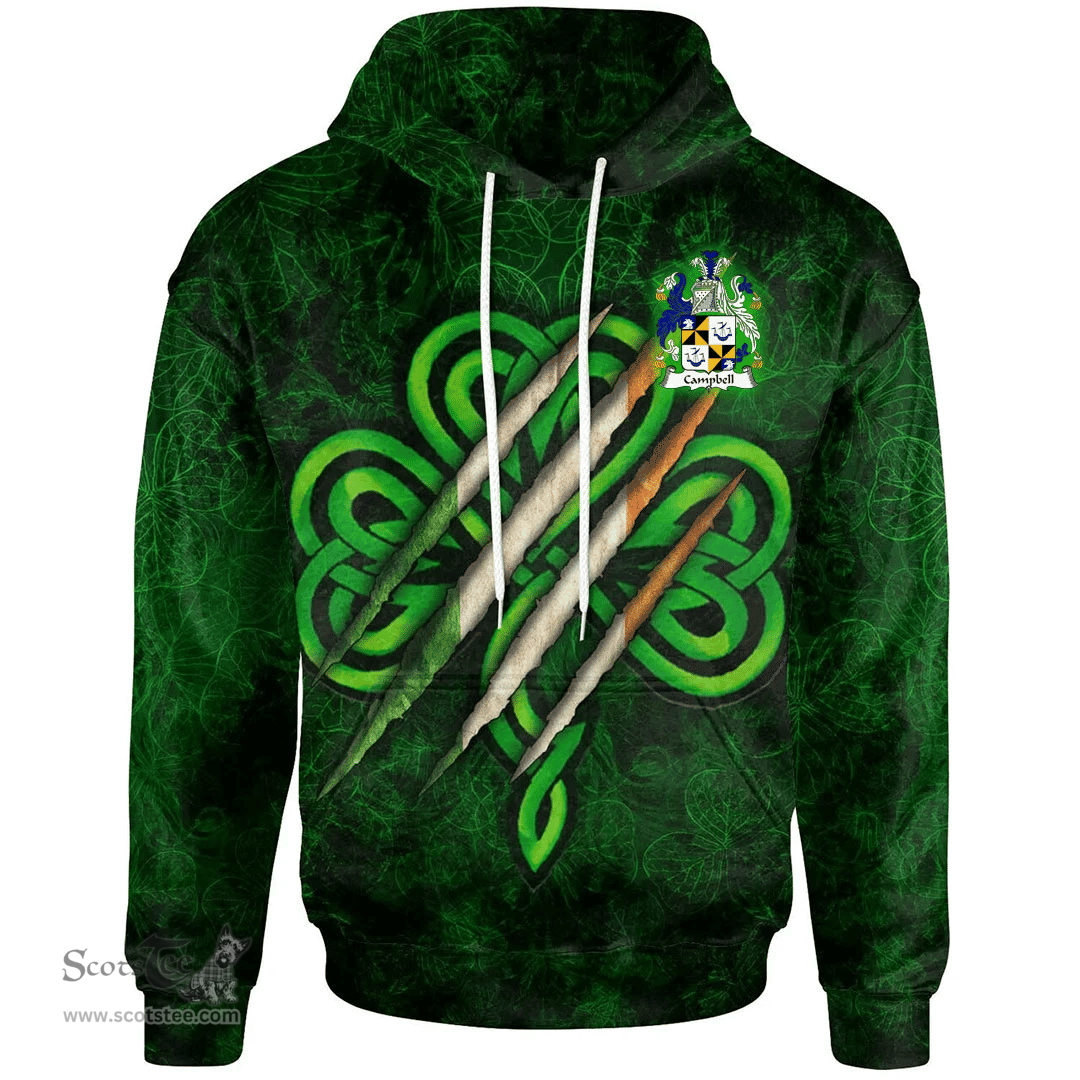 ScotsTee Shop Irish Campbell Coat of Arms Irish Hoodie Irish In Me Shamrock Scratch
