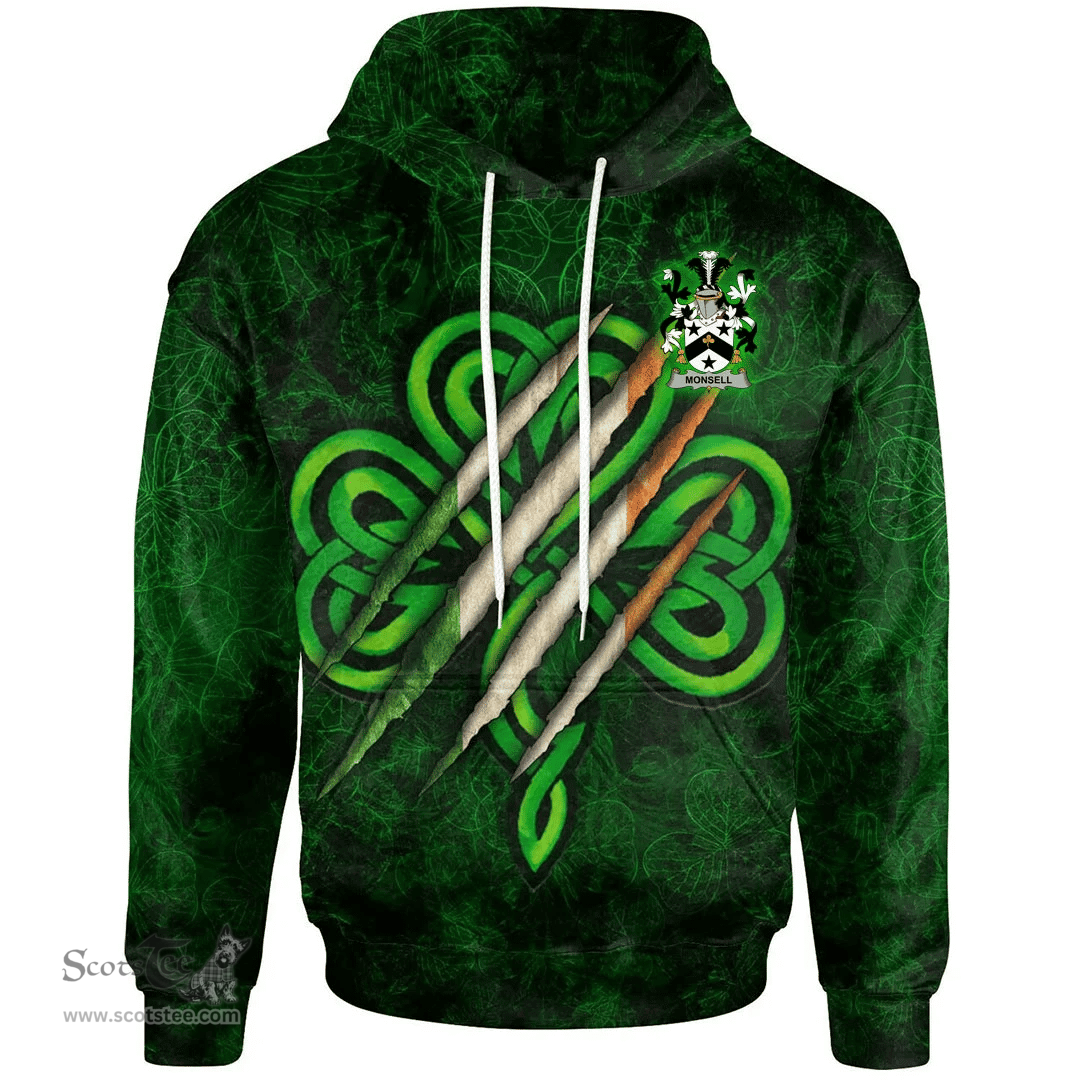 ScotsTee Shop Irish Monsell Coat of Arms Irish Hoodie Irish In Me Shamrock Scratch