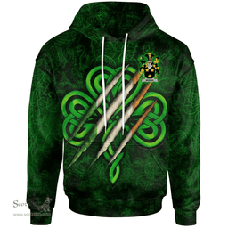 ScotsTee Shop Irish Moran or O'Moran Coat of Arms Irish Hoodie Irish In Me Shamrock Scratch