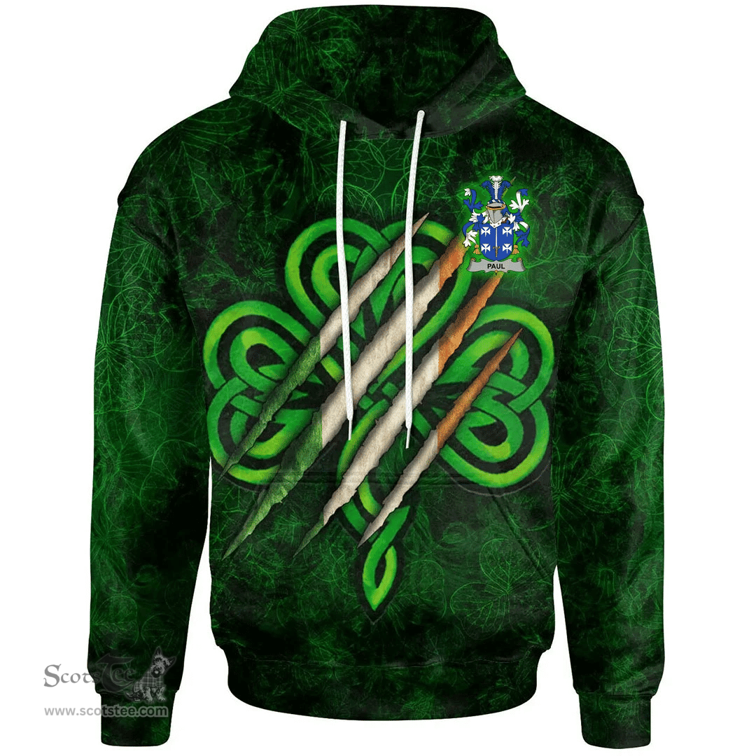 ScotsTee Shop Irish Paul Coat of Arms Irish Hoodie Irish In Me Shamrock Scratch