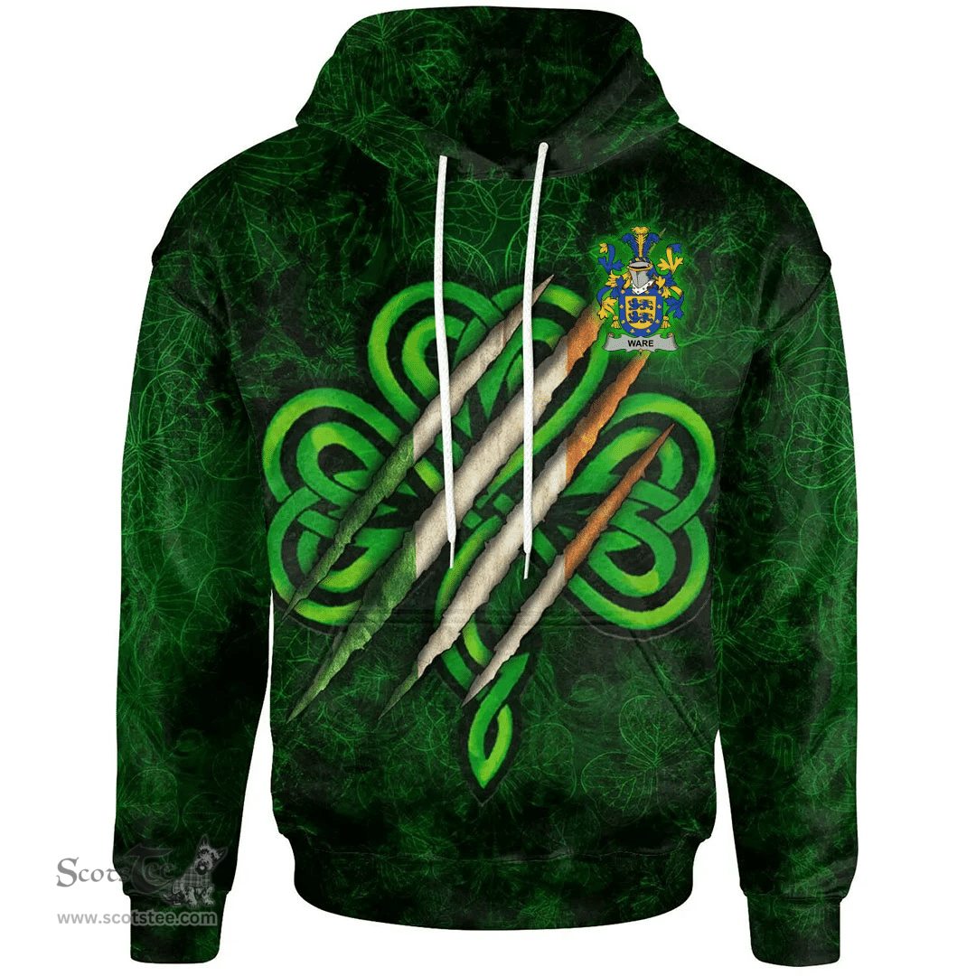 ScotsTee Shop Irish Ware Coat of Arms Irish Hoodie Irish In Me Shamrock Scratch