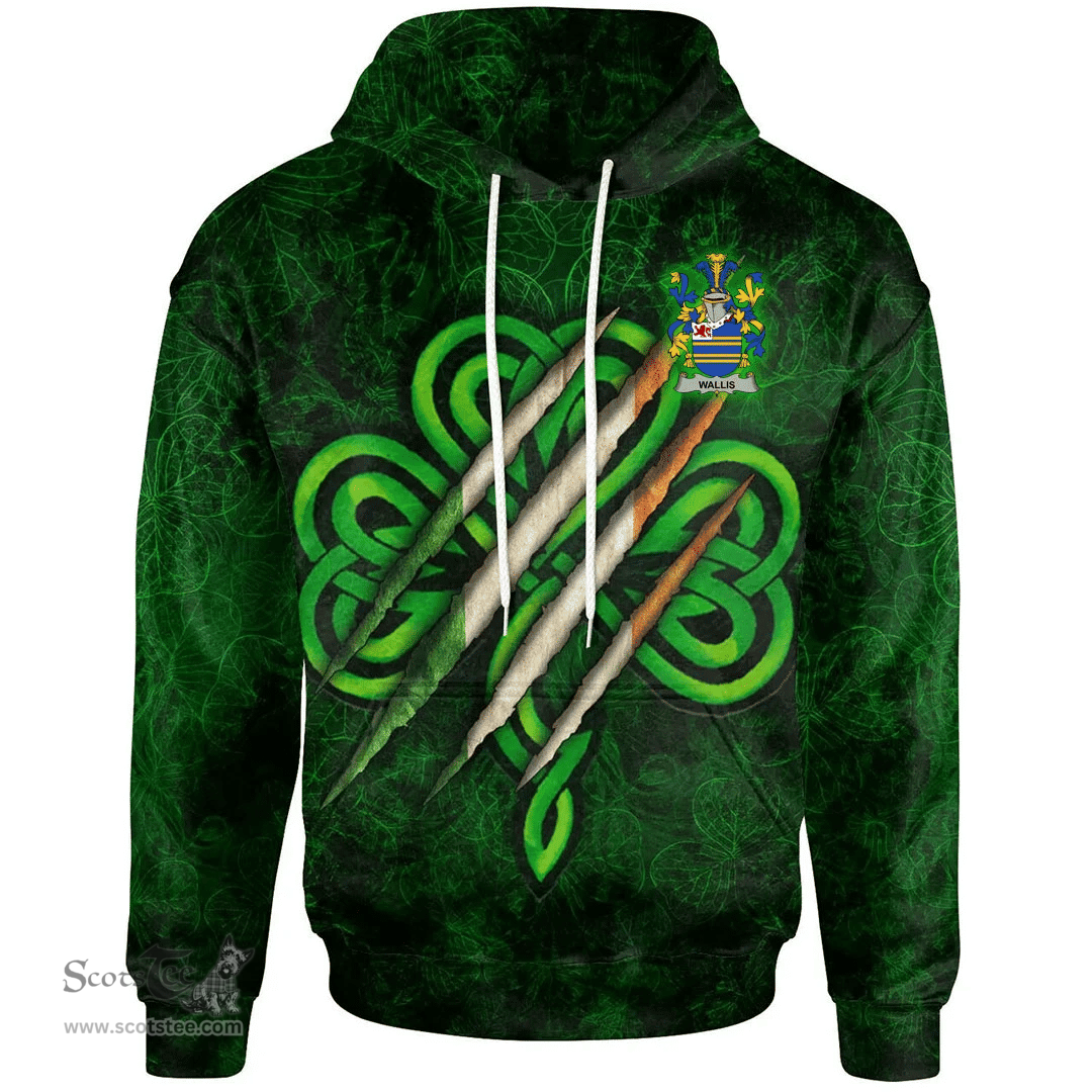 ScotsTee Shop Irish Wallis Coat of Arms Irish Hoodie Irish In Me Shamrock Scratch