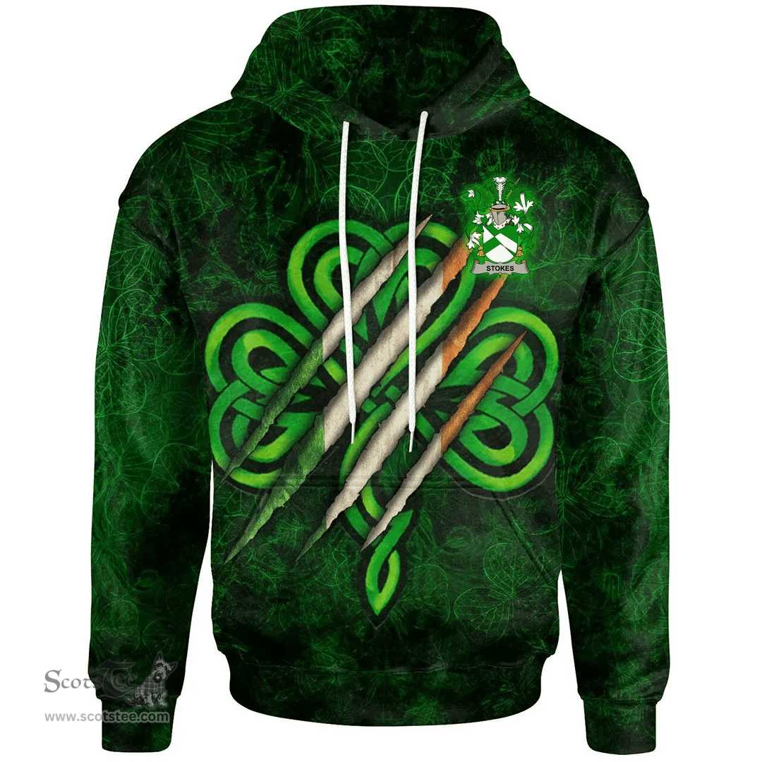 ScotsTee Shop Irish Stokes Coat of Arms Irish Hoodie Irish In Me Shamrock Scratch