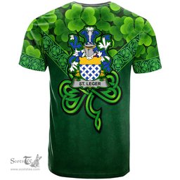 ScotsTee Shop Irish St.Leger Coat of Arms Irish T Shirt Irish Shamrock Triangle Style