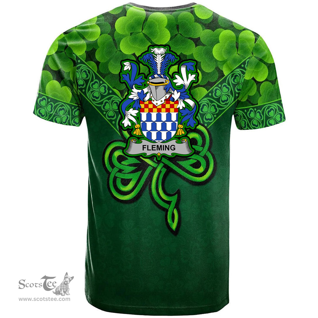ScotsTee Shop Irish Fleming Coat of Arms Irish T Shirt Irish Shamrock Triangle Style