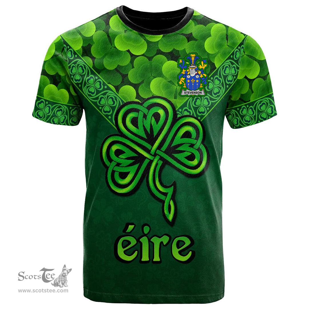 ScotsTee Shop Irish Stevenson Coat of Arms Irish T Shirt Irish Shamrock Triangle Style