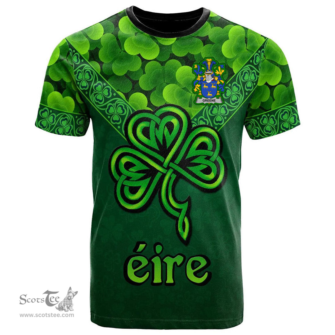 ScotsTee Shop Irish Greene Coat of Arms Irish T Shirt Irish Shamrock Triangle Style