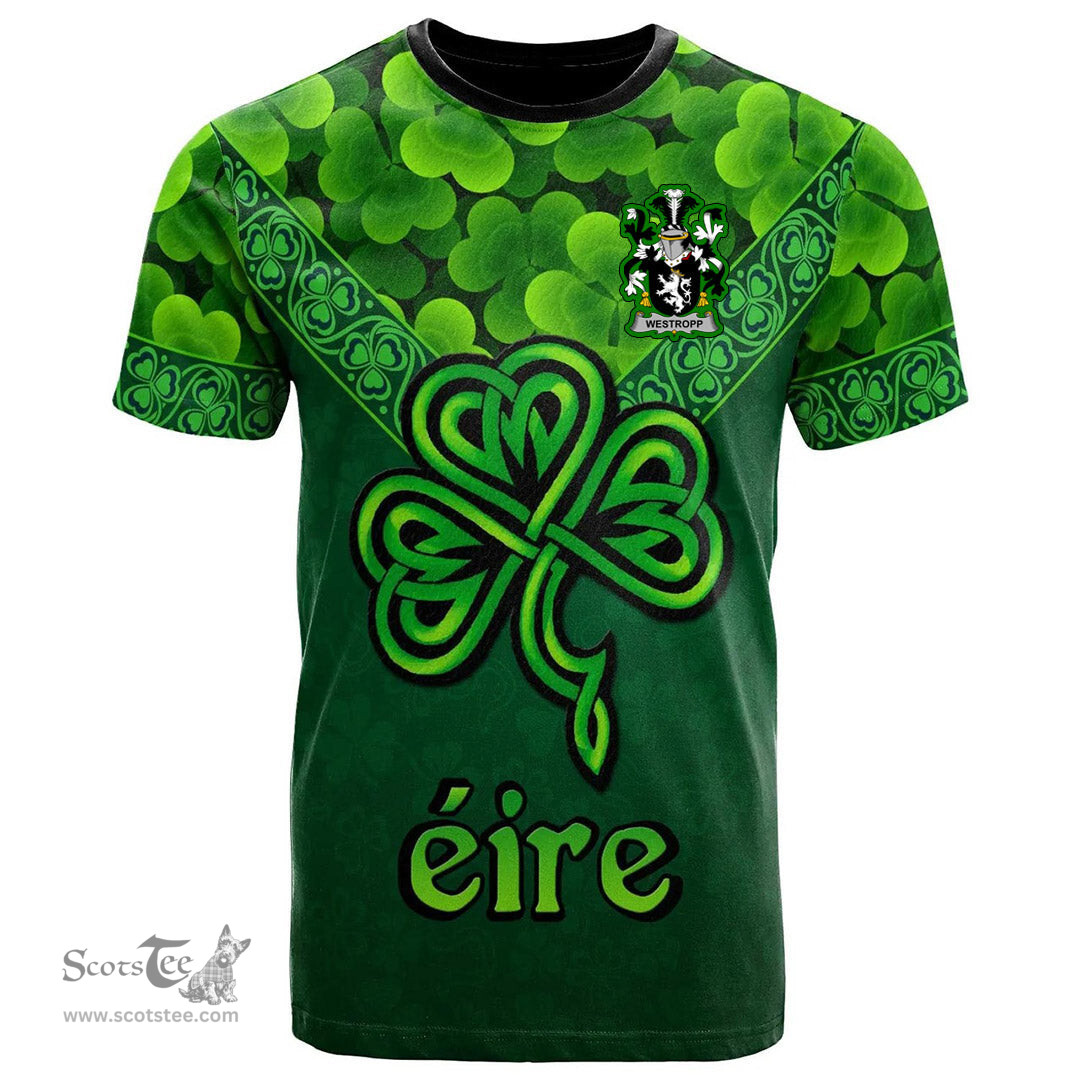 ScotsTee Shop Irish Westropp Coat of Arms Irish T Shirt Irish Shamrock Triangle Style
