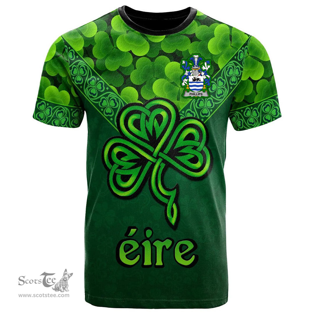ScotsTee Shop Irish Phillips Coat of Arms Irish T Shirt Irish Shamrock Triangle Style