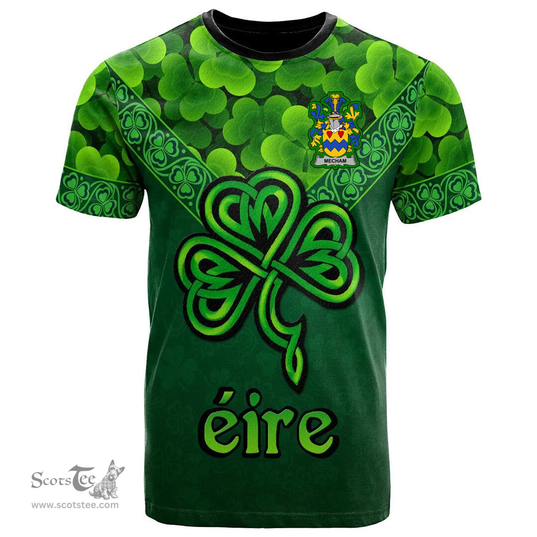 ScotsTee Shop Irish Mecham Coat of Arms Irish T Shirt Irish Shamrock Triangle Style