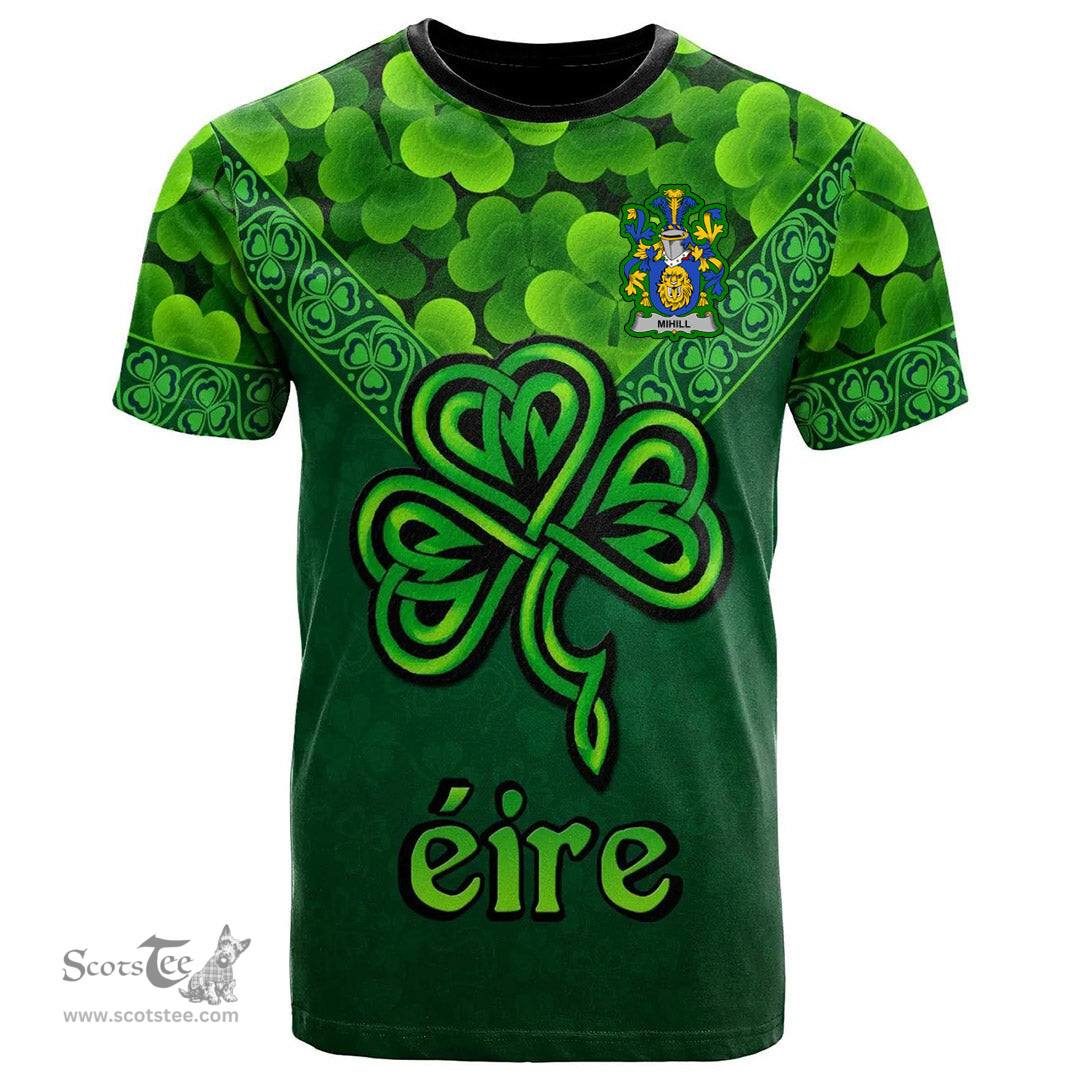 ScotsTee Shop Irish Mihill Coat of Arms Irish T Shirt Irish Shamrock Triangle Style